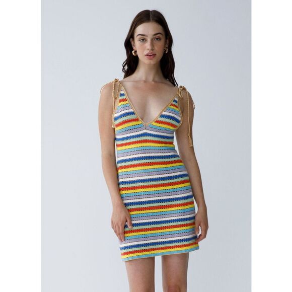 NWT My Beachy Side V-neck Ali Strappy Crocheted Mini Dress Multicolor Small - Picture 5 of 11